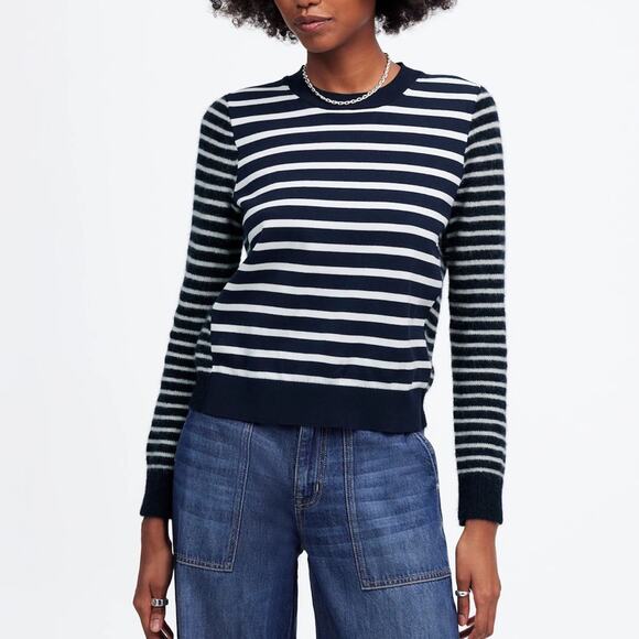 Madewell Mixed-Yarn Striped Sweater navy cream Size M - Picture 2 of 10